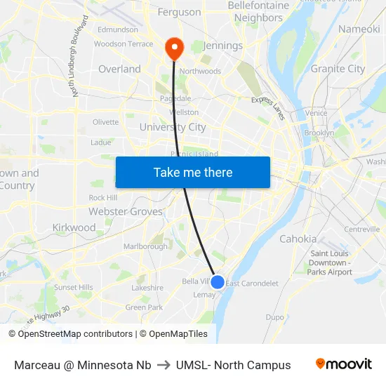 Marceau @ Minnesota Nb to UMSL- North Campus map
