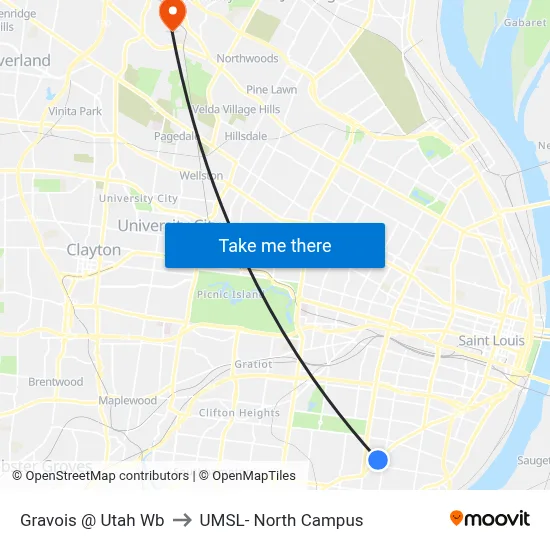 Gravois @ Utah Wb to UMSL- North Campus map