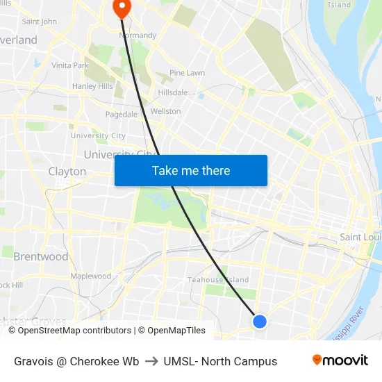 Gravois @ Cherokee Wb to UMSL- North Campus map