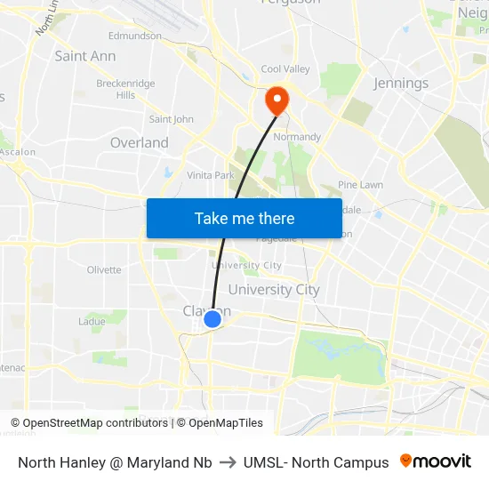 North Hanley @ Maryland Nb to UMSL- North Campus map