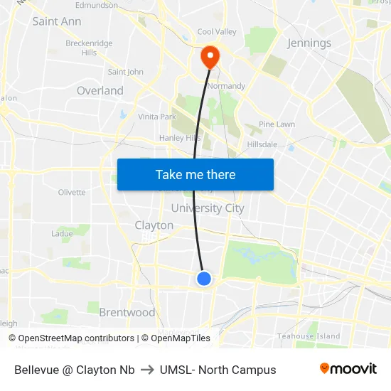 Bellevue @ Clayton Nb to UMSL- North Campus map