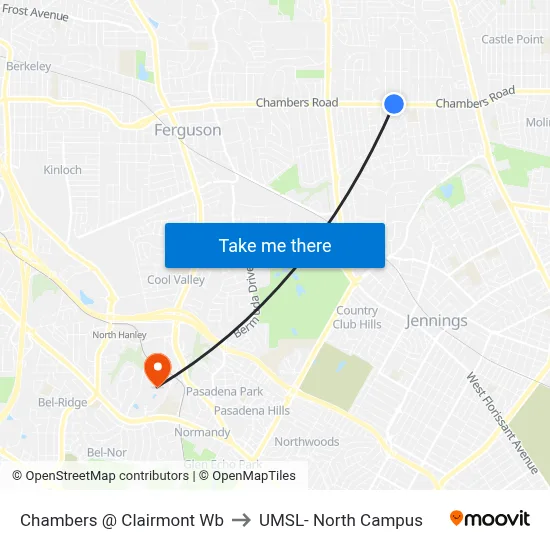 Chambers @ Clairmont Wb to UMSL- North Campus map