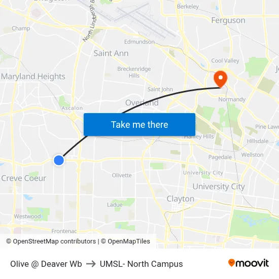 Olive @ Deaver Wb to UMSL- North Campus map