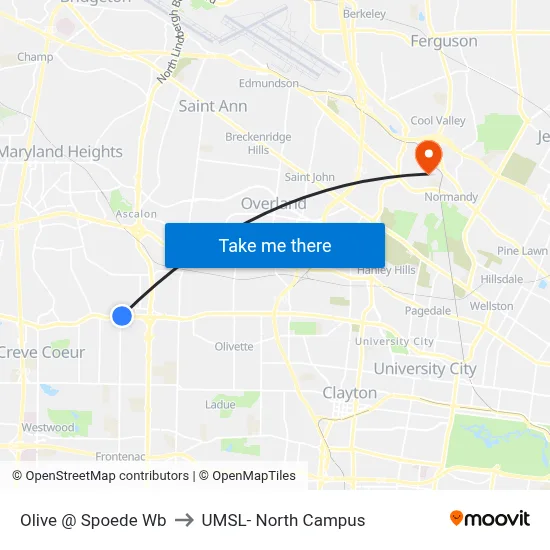 Olive @ Spoede Wb to UMSL- North Campus map