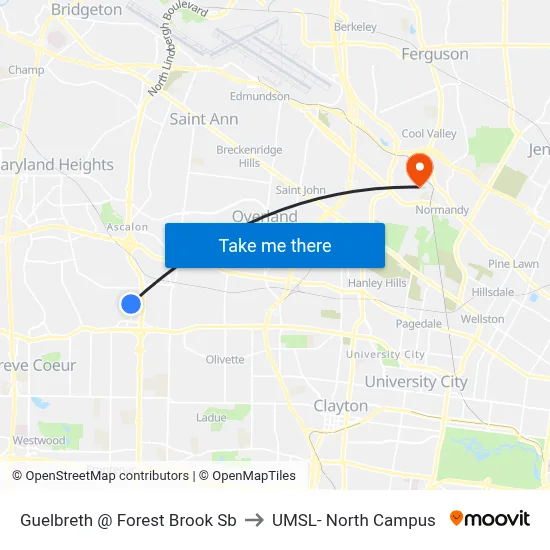 Guelbreth @ Forest Brook Sb to UMSL- North Campus map