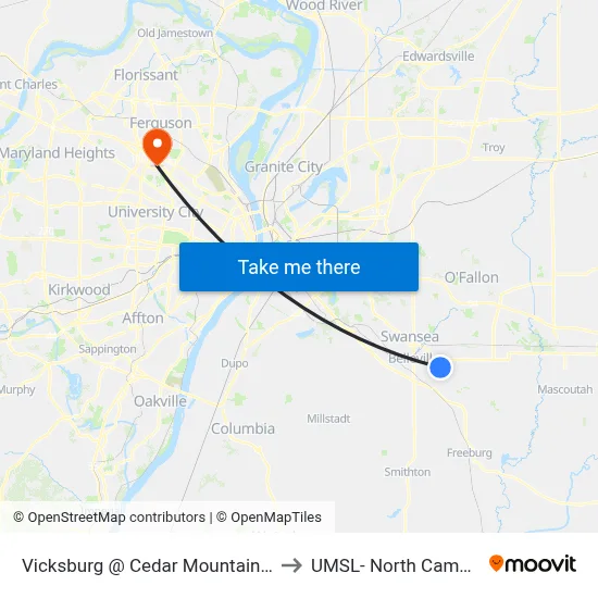 Vicksburg @ Cedar Mountain Eb to UMSL- North Campus map