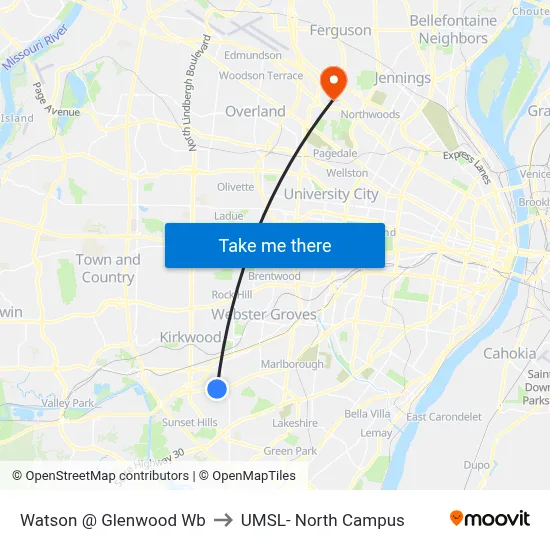 Watson @ Glenwood Wb to UMSL- North Campus map