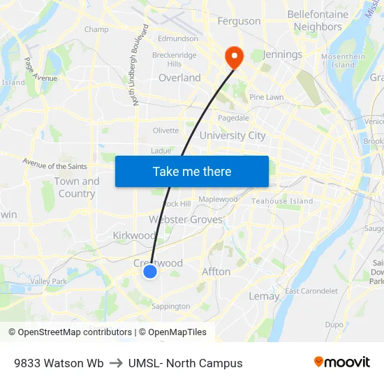 9833 Watson Wb to UMSL- North Campus map