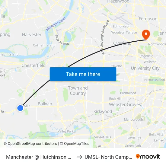 Manchester @ Hutchinson Wb to UMSL- North Campus map