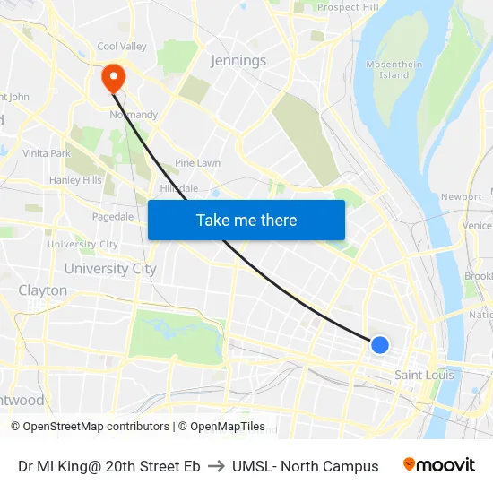 Dr Ml King@ 20th Street Eb to UMSL- North Campus map