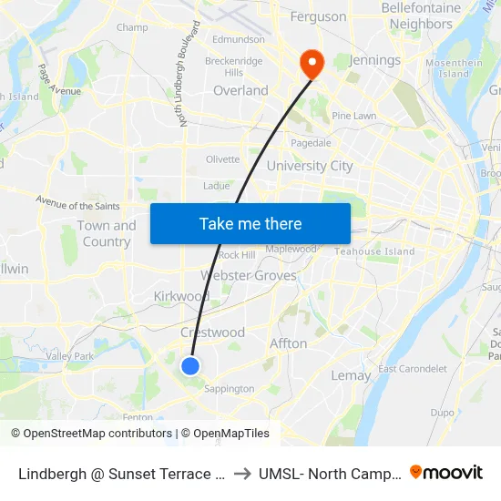 Lindbergh @ Sunset Terrace Nb to UMSL- North Campus map