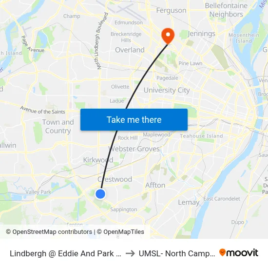 Lindbergh @ Eddie And Park Nb to UMSL- North Campus map