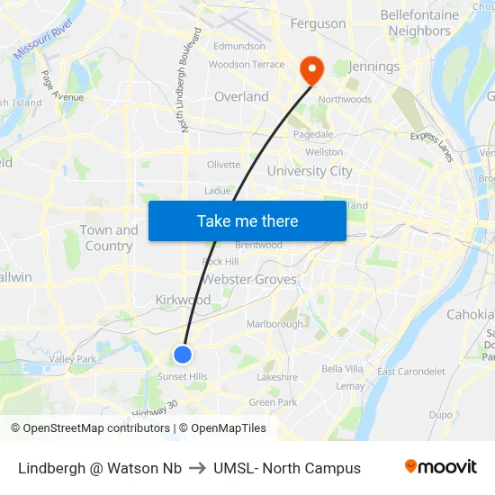 Lindbergh @ Watson Nb to UMSL- North Campus map