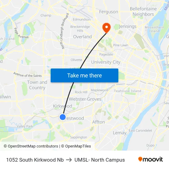 1052 South Kirkwood Nb to UMSL- North Campus map