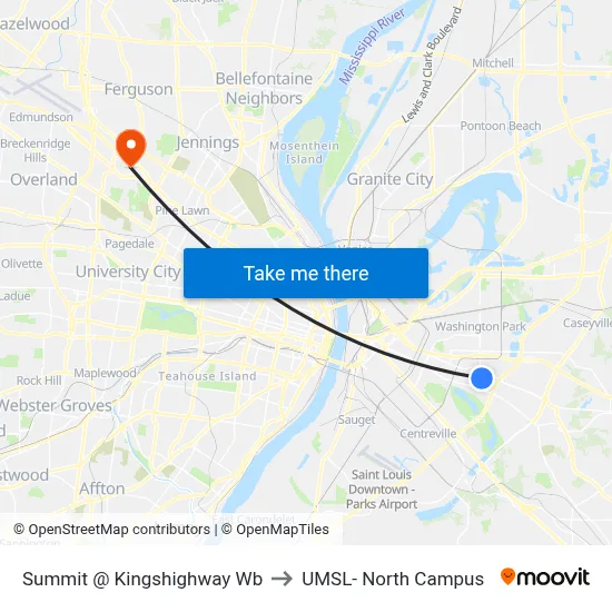 Summit @ Kingshighway Wb to UMSL- North Campus map