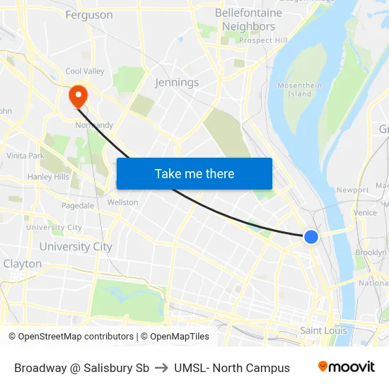 Broadway @ Salisbury Sb to UMSL- North Campus map