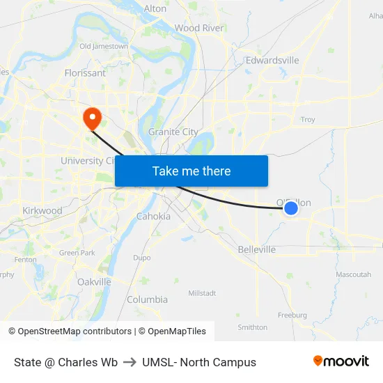 State @ Charles Wb to UMSL- North Campus map