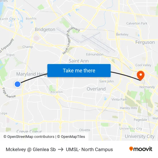 Mckelvey @ Glenlea Sb to UMSL- North Campus map