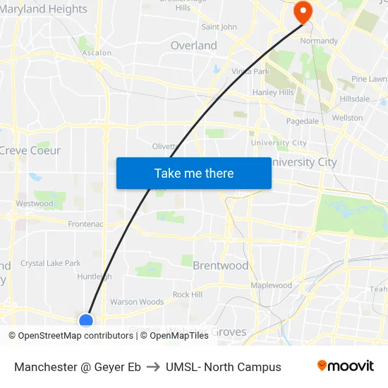 Manchester @ Geyer Eb to UMSL- North Campus map