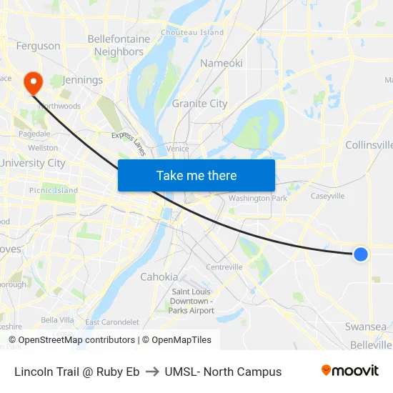 Lincoln Trail @ Ruby Eb to UMSL- North Campus map