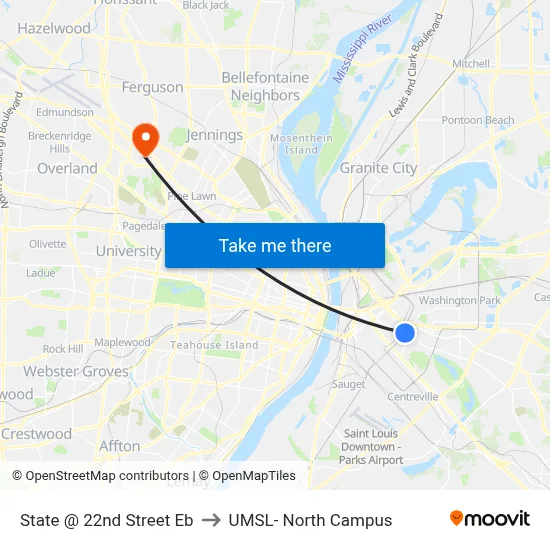 State @ 22nd Street Eb to UMSL- North Campus map
