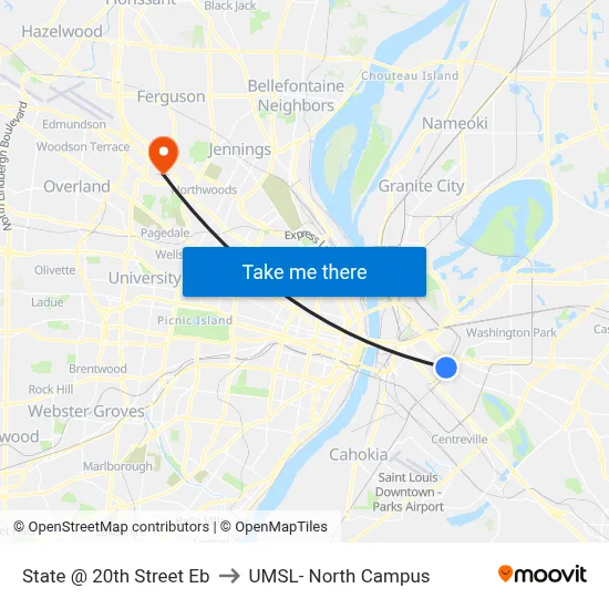 State @ 20th Street Eb to UMSL- North Campus map
