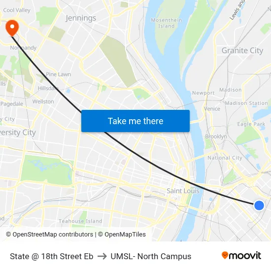 State @ 18th Street Eb to UMSL- North Campus map