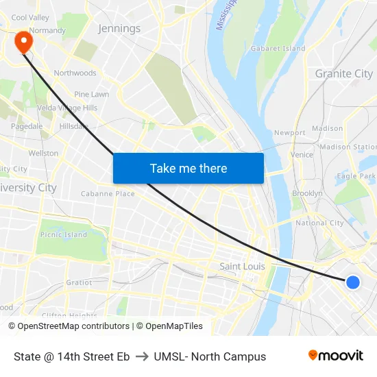 State @ 14th Street Eb to UMSL- North Campus map