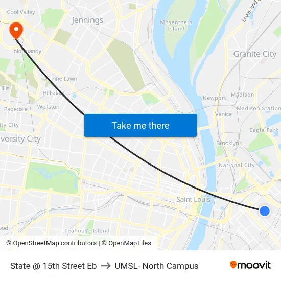 State @ 15th Street Eb to UMSL- North Campus map