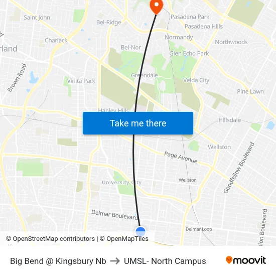 Big Bend @ Kingsbury Nb to UMSL- North Campus map