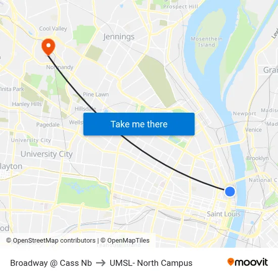 Broadway @ Cass Nb to UMSL- North Campus map