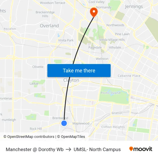Manchester @ Dorothy Wb to UMSL- North Campus map