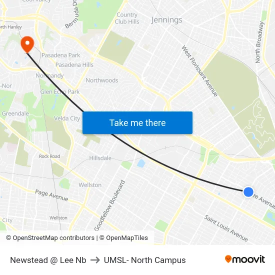 Newstead @ Lee Nb to UMSL- North Campus map