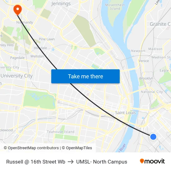 Russell @ 16th Street Wb to UMSL- North Campus map