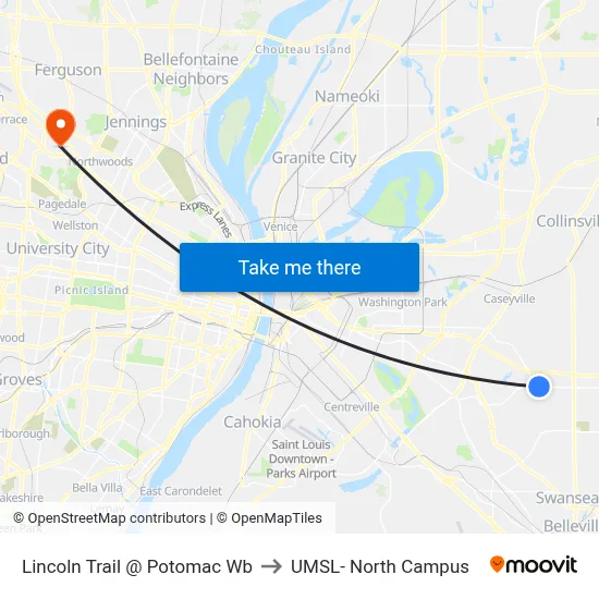 Lincoln Trail @ Potomac Wb to UMSL- North Campus map