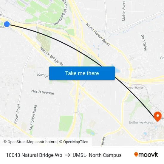 10043 Natural Bridge Wb to UMSL- North Campus map