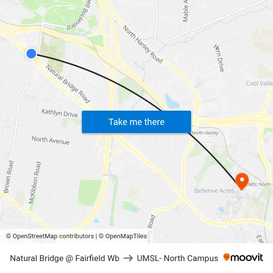 Natural Bridge @ Fairfield Wb to UMSL- North Campus map
