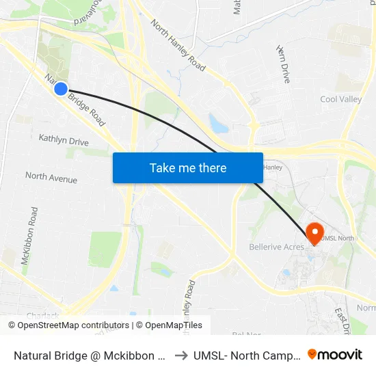 Natural Bridge @ Mckibbon Wb to UMSL- North Campus map