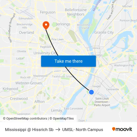 Mississippi @ Hissrich Sb to UMSL- North Campus map