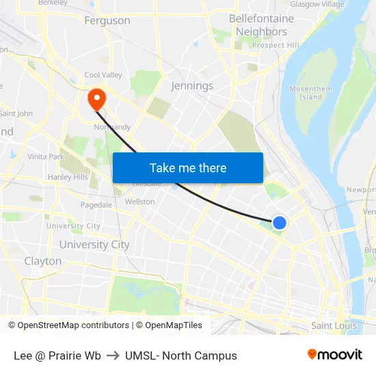 Lee @ Prairie Wb to UMSL- North Campus map