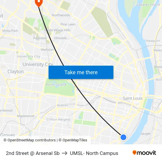 2nd Street @ Arsenal Sb to UMSL- North Campus map