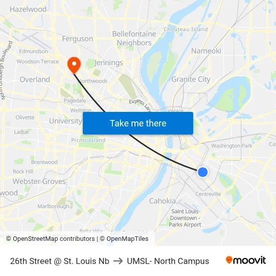 26th Street @ St. Louis Nb to UMSL- North Campus map