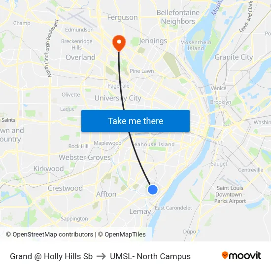 Grand @ Holly Hills Sb to UMSL- North Campus map