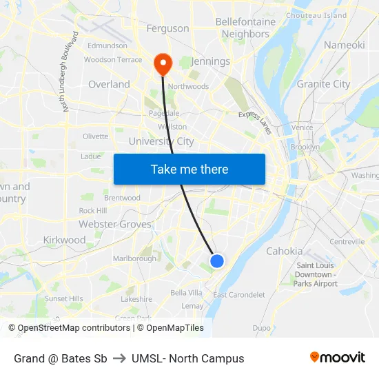 Grand @ Bates Sb to UMSL- North Campus map