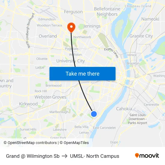 Grand @ Wilmington Sb to UMSL- North Campus map