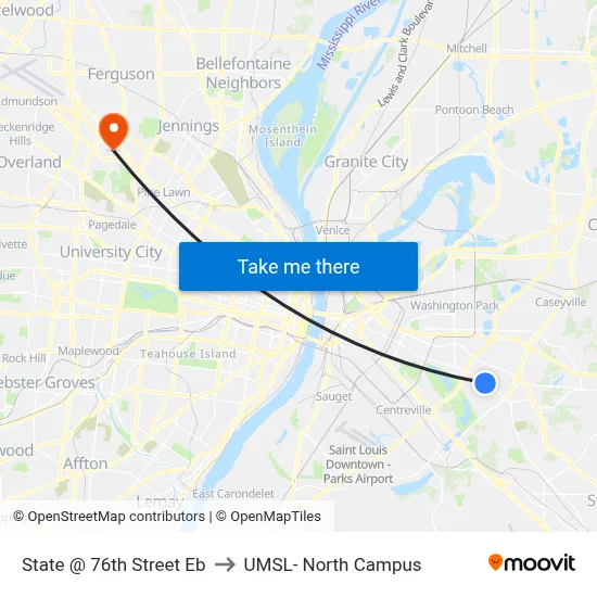 State @ 76th Street Eb to UMSL- North Campus map