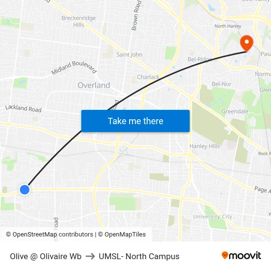 Olive @ Olivaire Wb to UMSL- North Campus map