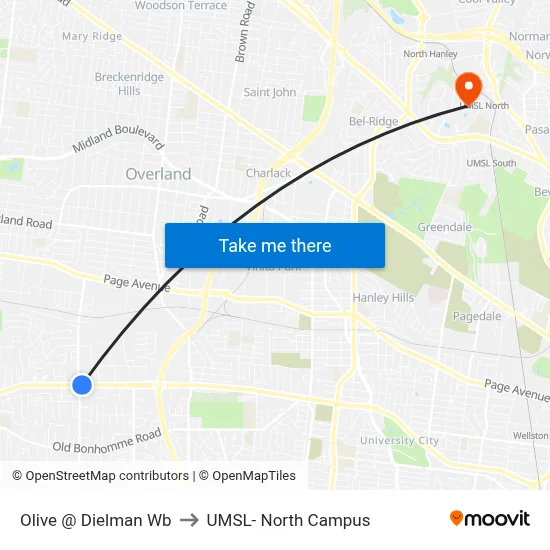 Olive @ Dielman Wb to UMSL- North Campus map
