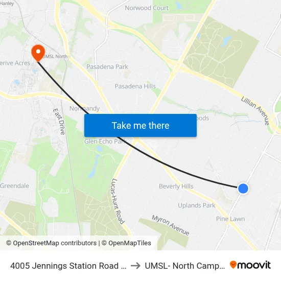 4005 Jennings Station Road Sb to UMSL- North Campus map
