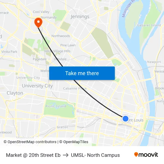 Market @ 20th Street Eb to UMSL- North Campus map